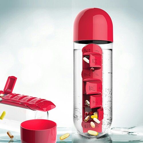 💧 2-in-1 Water Bottle with Built-In Pill Organizer